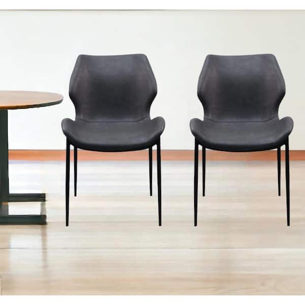 HomeRoots Gray And Black Upholstered Faux Leather Wing Back Side Chair (Set of 2)