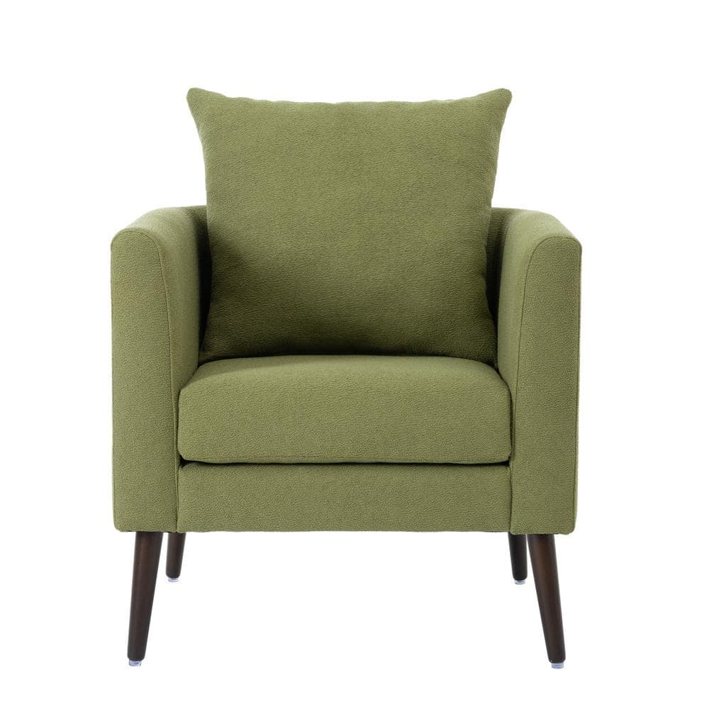 Olive Green Fleece Upholstered Accent Chair with Waist Pillow Barrel Chair 