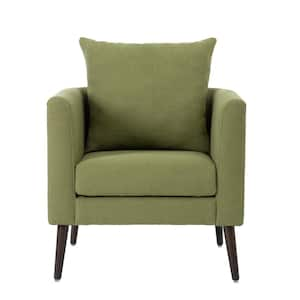 Olive Green Fleece Upholstered Accent Chair with Waist Pillow Barrel Chair Fabric Armchair Padded Single Chair