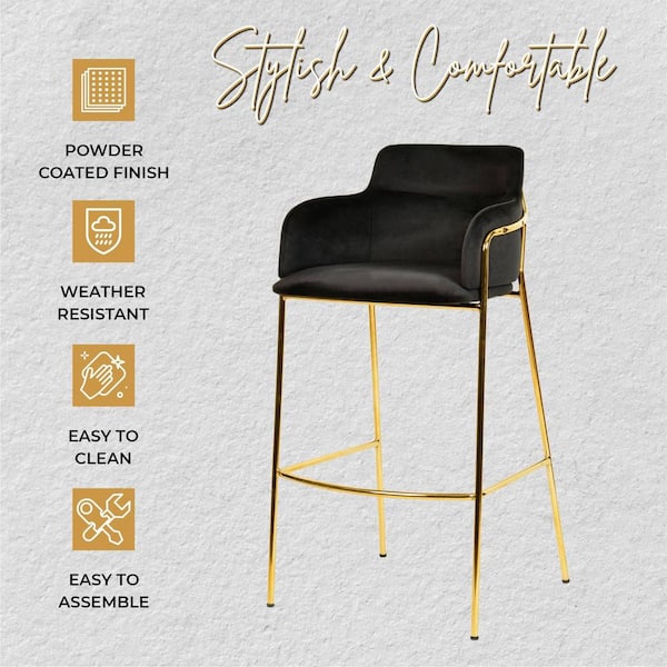 Leisuremod Axis 30 in. Seat Height Black Low Back Gold Metal