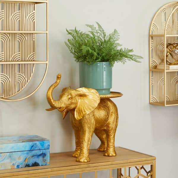 Litton Lane 11 in. x 18 in. Gold Resin Elephant Sculpture