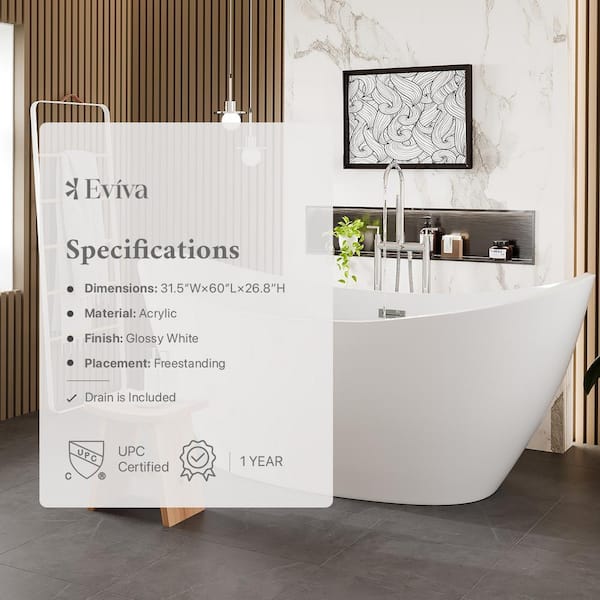 Bella 60 in. Acrylic Flatbottom Bathtub in White Bella 60 in. Acrylic Flatbottom Bathtub in White