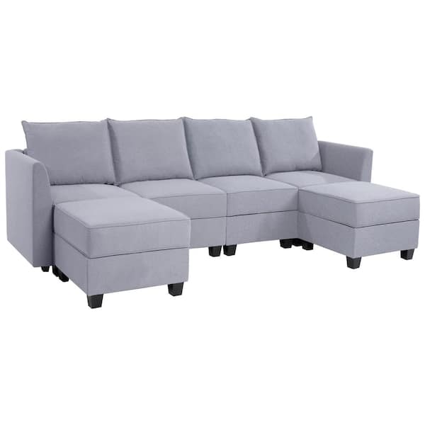 HOMESTOCK Modular Convertible U-Shaped Sectional Sofa with Reversible  Chaise Sectional Sofa with Ottoman - Linen Upholstery, Gray 81778HD - The  Home Depot