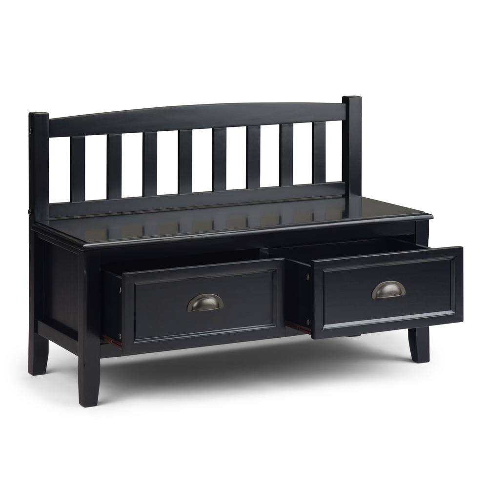 Black Solid Wood Entryway Bench with Storage Drawers