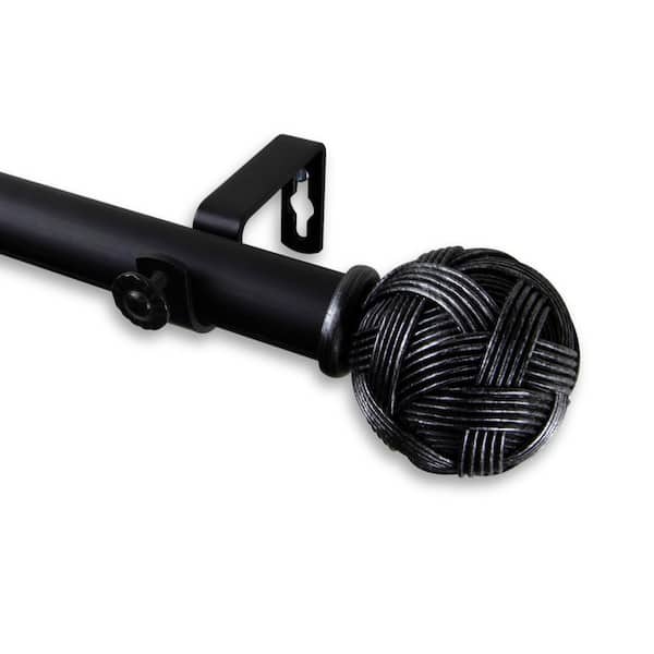 Rod Desyne 66 in. - 120 in. Telescoping 1 in. Single Curtain Rod Kit in Black with Twine Finial