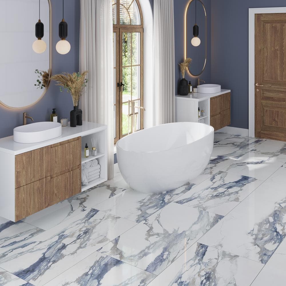 Splendor 24'' x 48'' Polished Blue Porcelain Rectangular Tile