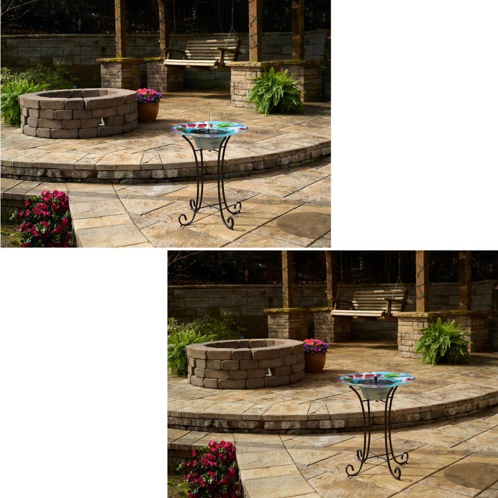 Hand-Painted Glass Koi Solar Birdbath with Steel Stand