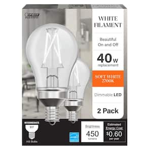 40-Watt Equivalent A15 Dim White Filament CEC Clear Ceiling Fan E17 Intermediate LED Light Bulb Soft White 2700K(2-Pack)