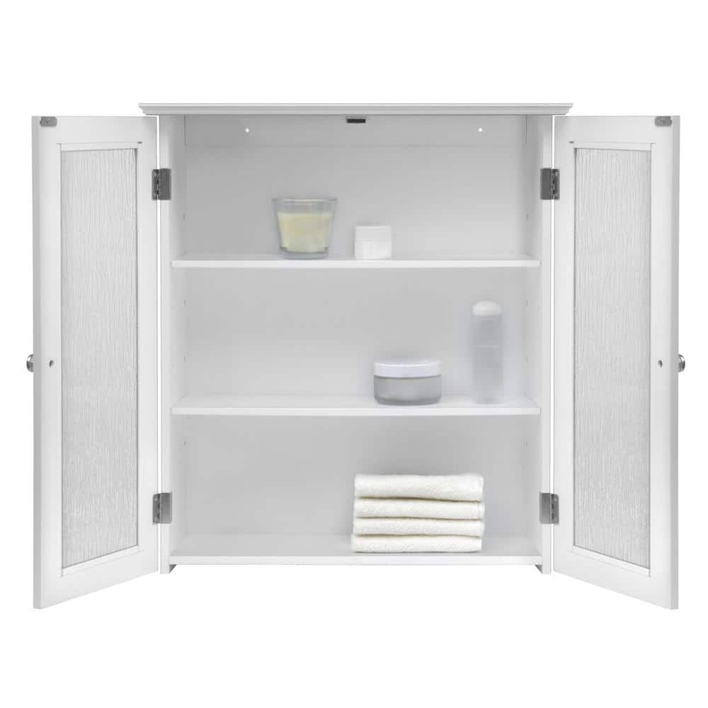 Connor Crisp White 2-Door Wall Cabinet with Textured Glass