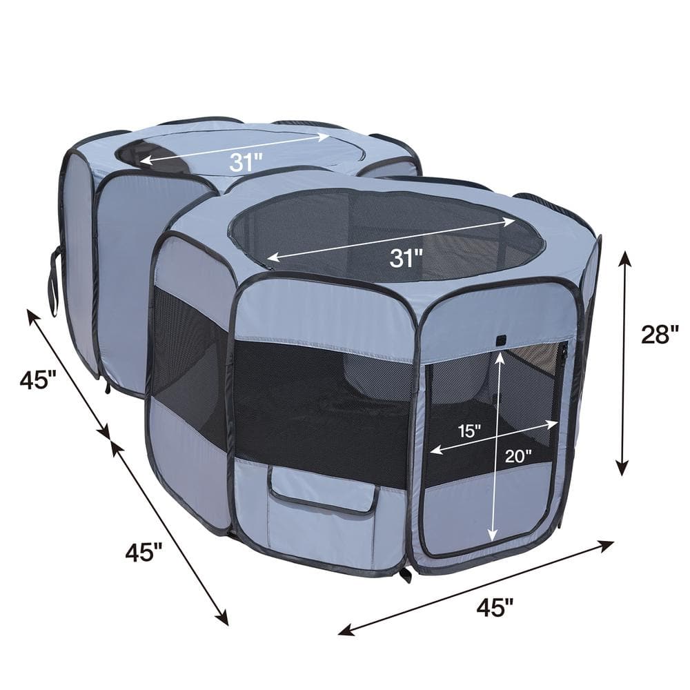 Large Gray Double Room Pop-Up Pet Playpen
