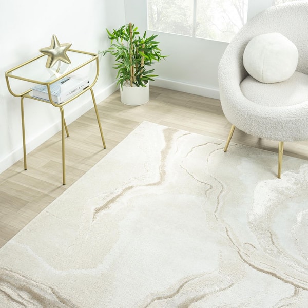 Glam Beige 2 ft. x 3 ft. Abstract Polypropylene Polyester Area Rug