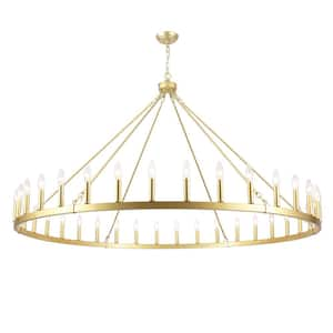 36-Light Golden Classic Wagon Wheel Style Chandelier for Living Room with No Bulbs Included