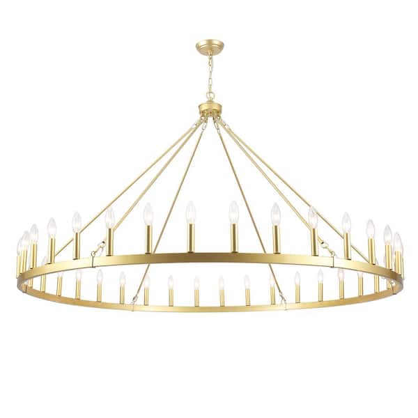 36-Light Golden Classic Wagon Wheel Style Chandelier for Living Room with No Bulbs Included