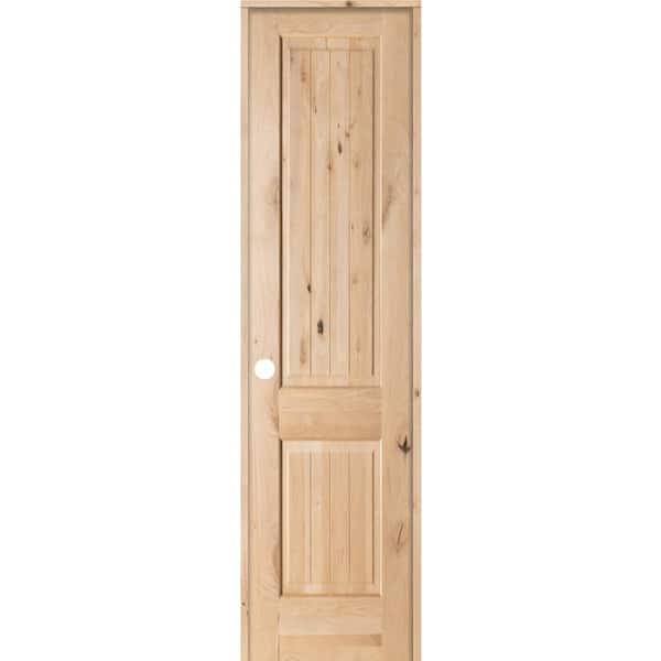 Krosswood Doors 24 in. x 96 in. Knotty Alder 2 Panel Square Top V-Groove Solid Wood Right-Hand Single Prehung Interior Door