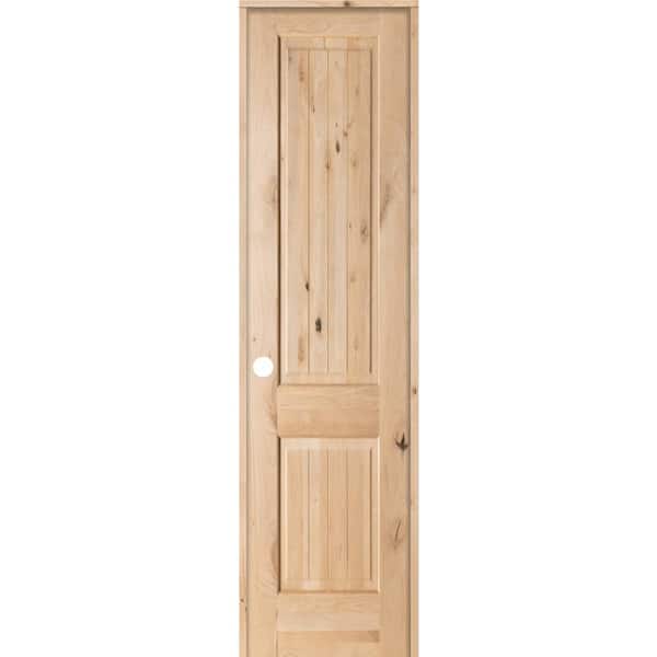 Krosswood Doors 18 in. x 96 in. Knotty Alder 2 Panel Square Top V-Groove Solid Wood Right-Hand Single Prehung Interior Door