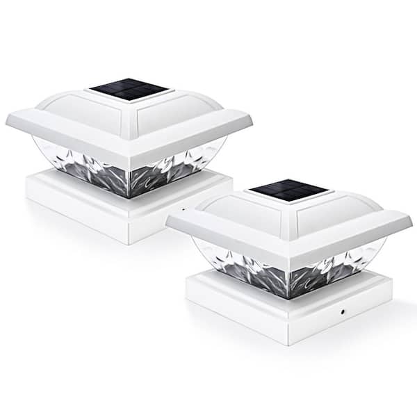GIGALUMI 4 x 4 White Integrated LED 10lm Outdoor Solar Deck Post Cap Light with Cold White (2 Pack）