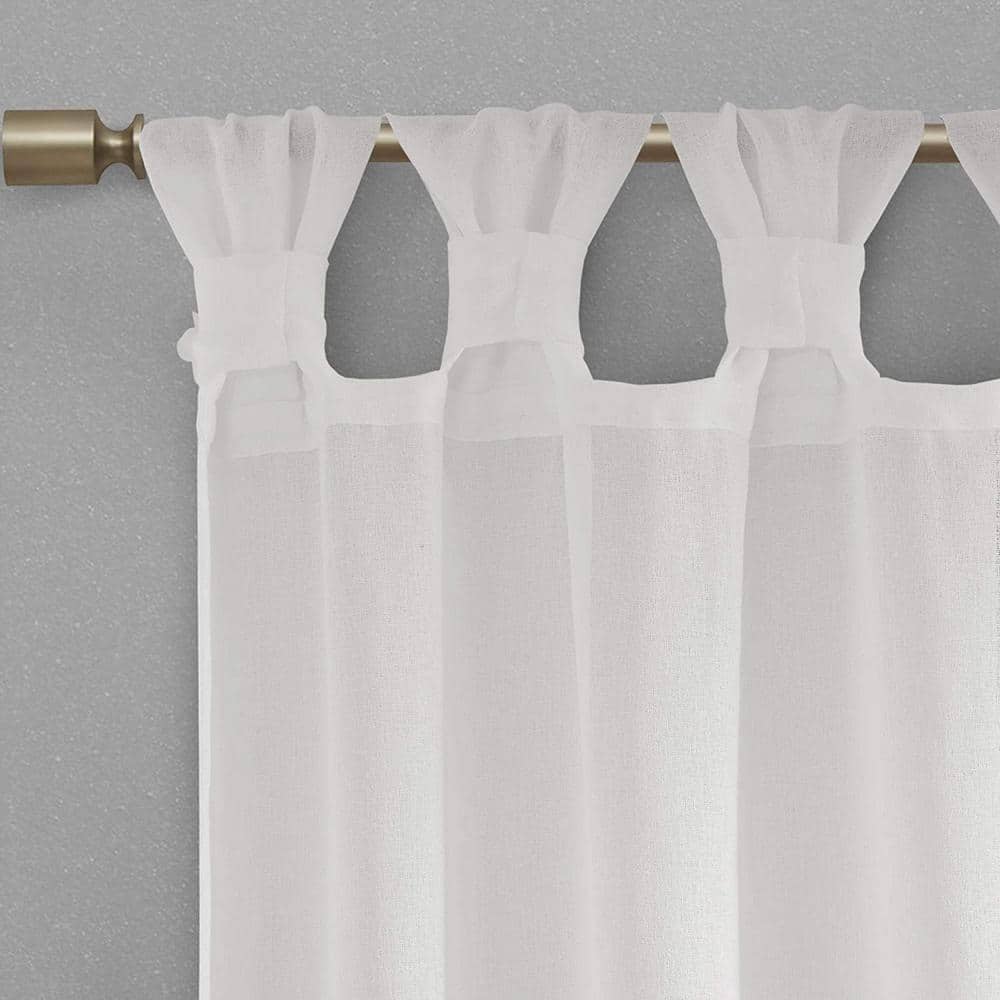 White Faux Linen Sheer Tab Top Curtain Panel