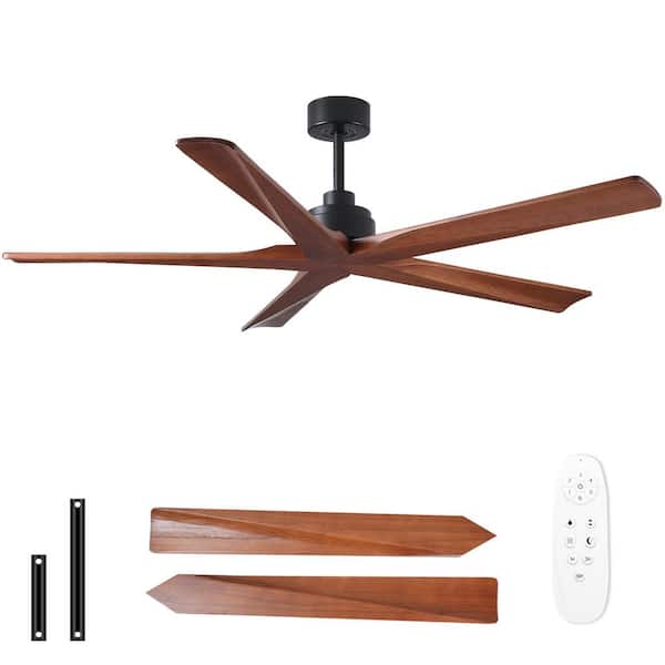 TeakAura 60 in. Indoor Matte Black Farmhouse Ceiling Fan withot Light, with Remote and Walnut Wood Blades