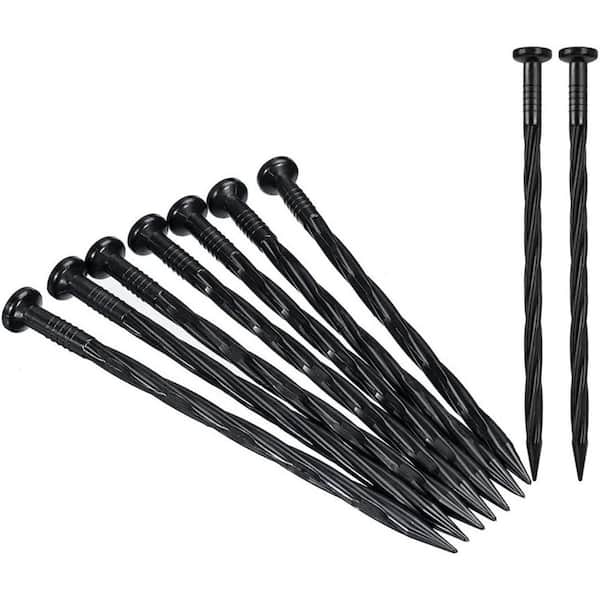 8 in. Lx0.72 in. W Black Plastic Nylon Spiral Landscape Anchoring Spikes Edging, Durable for Garden Lawn, Yard, 100-Pack