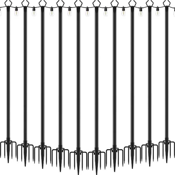 10 Pack 10ft. Metal String Light Poles, Light Poles with Fork for Outside, Patio, Backyard, Deck