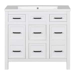 36 in. W x 18 in. D x 34 in. H Single Sink Bathroom Vanity in White with Resin Top Integrated Sink (4-Drawers, 2-Doors)