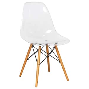 Dover Modern Eiffel Base Plastic Dining Chair With Wood Legs In Clear