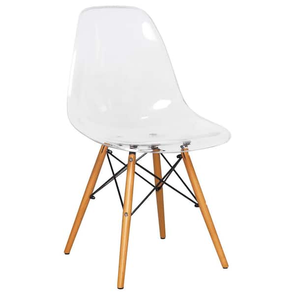Leisuremod Dover Modern Eiffel Base Plastic Dining Chair With Wood Legs In Clear