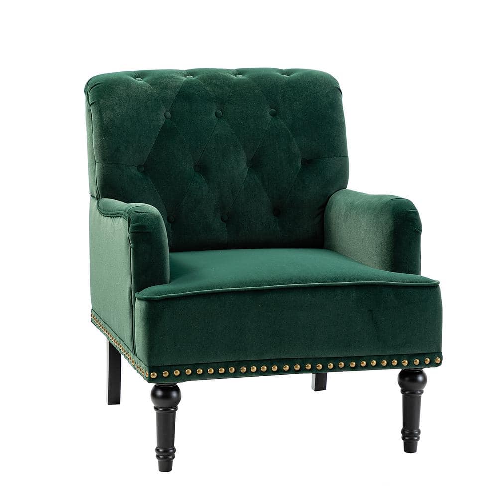 green tufted armchair