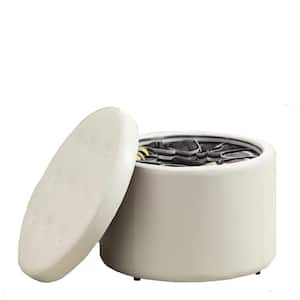 Designs4Comfort Ivory Faux Leather Round Shoe Storage Ottoman