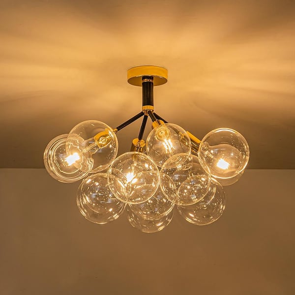 Y'INSP 22.8 in. 4-Light Black Bubble Semi Flush Mount with Glass