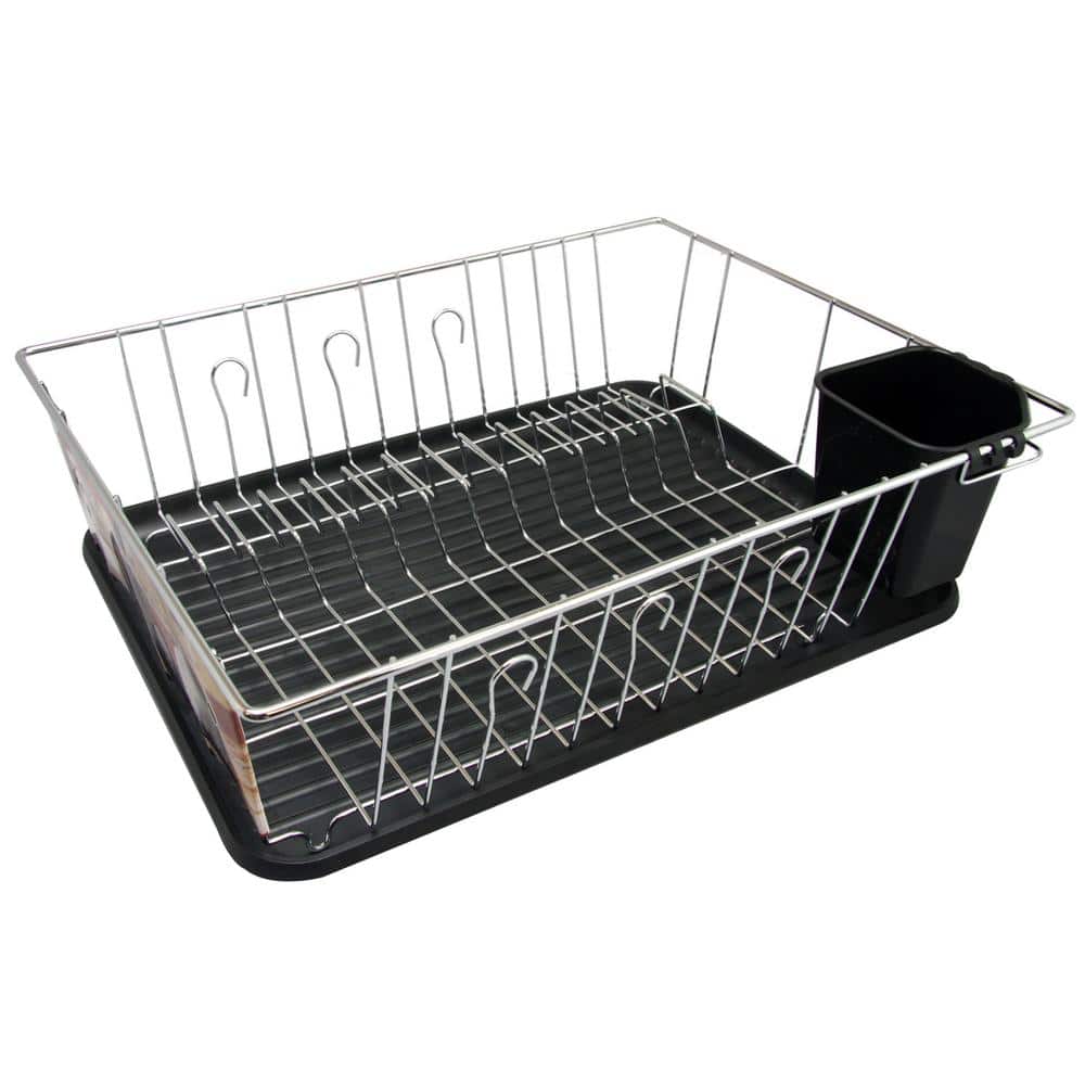 Simple Houseware Large Over Sink Counter Top Dish Drainer Drying Rack with Drying  Mat and Utensil Holder, Black 