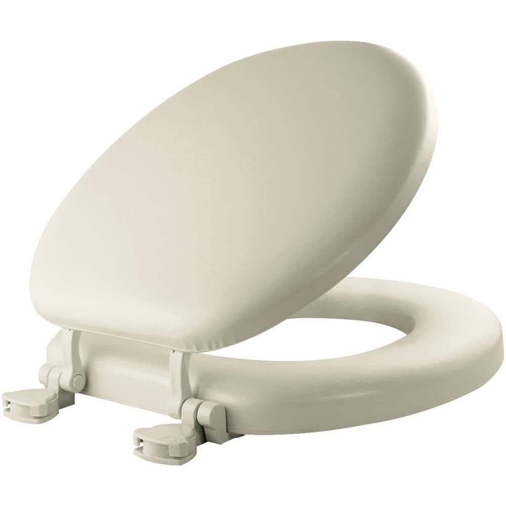 Mayfair by Bemis Round Closed Front Cushioned Vinyl Toilet Seat in Biscuit Removes for Easy Cleaning and Never Loosens