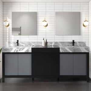 Zilara 84 in x 22 in D Black and Grey Double Bath Vanity, Castle Grey Marble Top and Matte Black Faucet Set