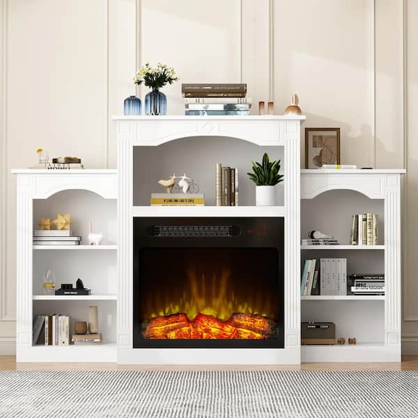 FUFU&GAGA White TV Stand Entertainment Center Fits TV's up to 60 in. W with Electric Fireplace and 7 Open Shelves