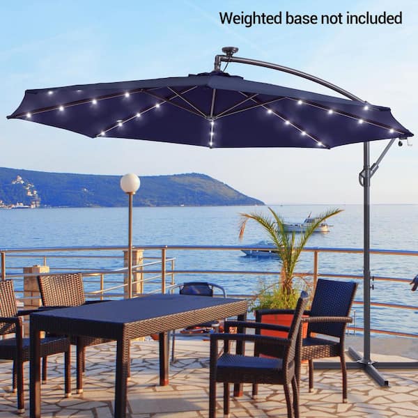 10ft. Offset LED Patio Umbrella Outdoor Hanging Umbrella,50 Plus UV Protection Cantilever Outside Umbrellas in Navy Blue