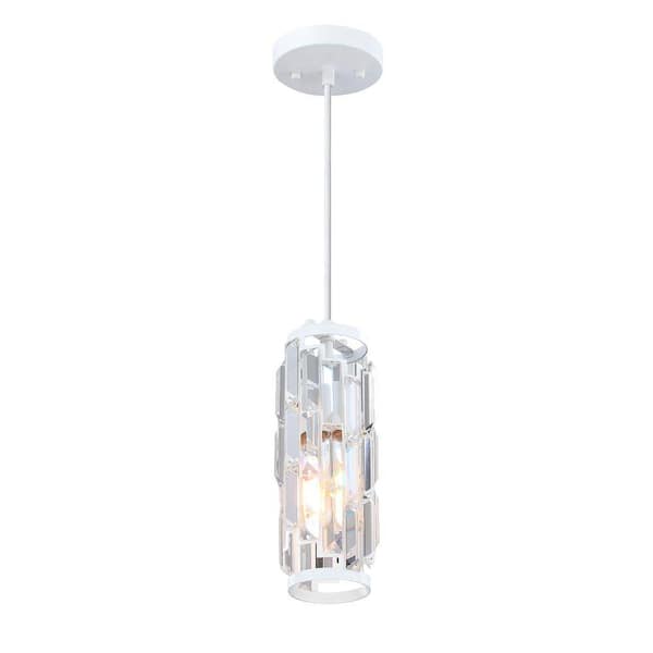Avex 1-Light Matte White Pendant Light with Crystal Glass Shade，No Bulbs Included
