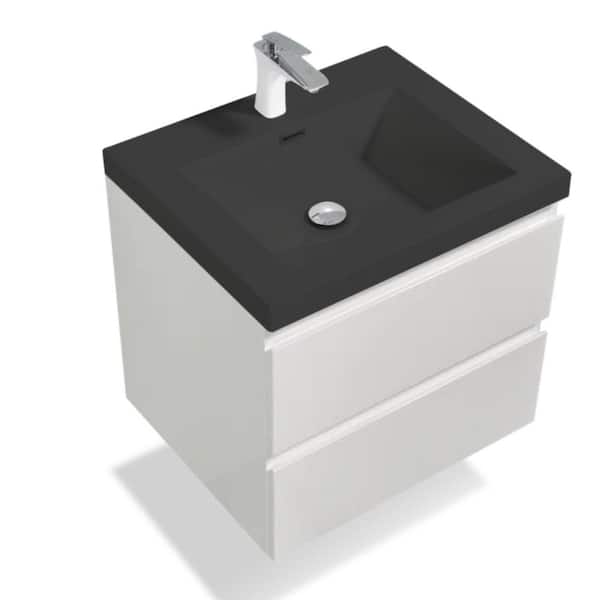 FUNKOL 24 in. W Modern Simplicity Floating Wall-Mounted Bathroom Vanity with Single Black Sink in White
