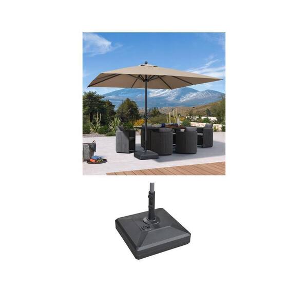 10 ft. Taupe Patio Umbrella with Aluminum Frame and 154 lbs. Black Umbrella Base