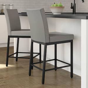 Perry 30 in. Silver Grey Polyester / Black Metal Bar Stool