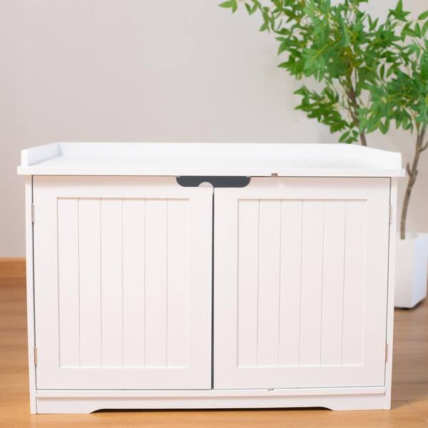 29.8 in. W x 20.9 in. D x 20.5 in. H White Wood Linen Cabinet with Cat Box Enclosure and Adjustable Shelf