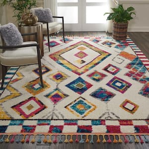 Moroccan Casbah Ivory/Multicolor 8 ft. x 11 ft. Moroccan Transitional Area Rug