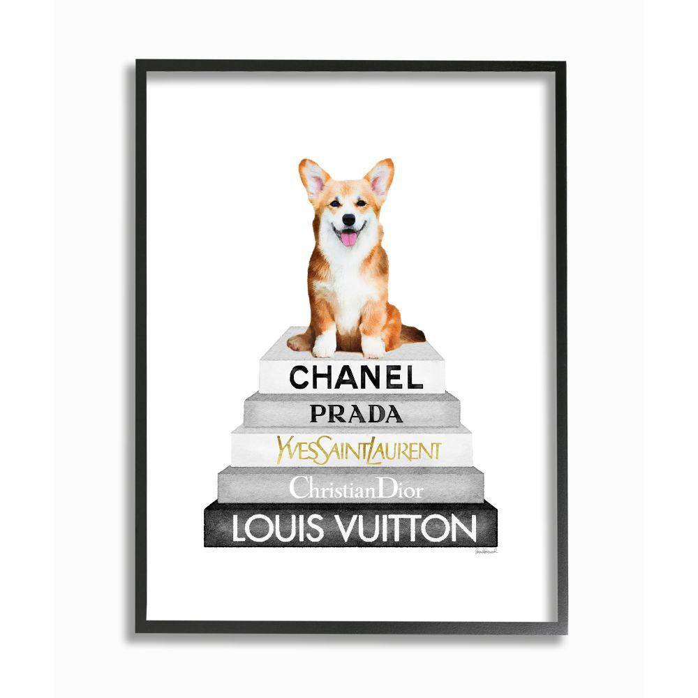 Smiling Corgi Puppy on Glam Fashion Icon Bookstack by Amanda Greenwood Framed Animal Wall Art Print 16 in. x 20 in. price history on PriceWatchPro