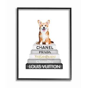 "Smiling Corgi Puppy on Glam Fashion Icon Bookstack" by Amanda Greenwood Framed Animal Wall Art Print 16 in. x 20 in.