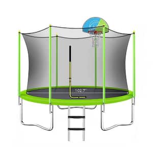 10 ft. Trampoline with Safety Enclosure Net, Basketball Hoop and Ladder, Easy Assembly Round Recreational Trampoline