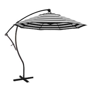 9 ft. Bronze Aluminum Cantilever Patio Umbrella with Crank Open 360 Rotation in Cabana Classic Sunbrella