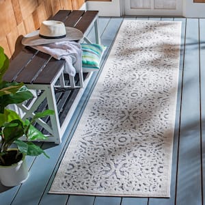 Cabana Ivory/Gray 2 ft. x 7 ft. Border Medallion Indoor/Outdoor Patio  Runner Rug