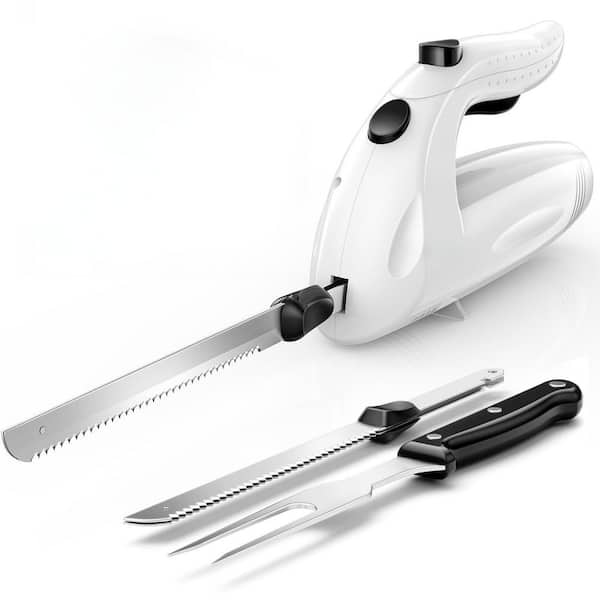 Numhew 8.27 in. 150 W Electric Knife Set with 2 Serrated Stainless Steel Blades and Serving Fork for Carving Meat and Bread