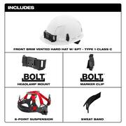 BOLT Black Type 1 Class C Front Brim Vented Hard Hat with 6-Point Ratcheting Suspension (5-Pack)