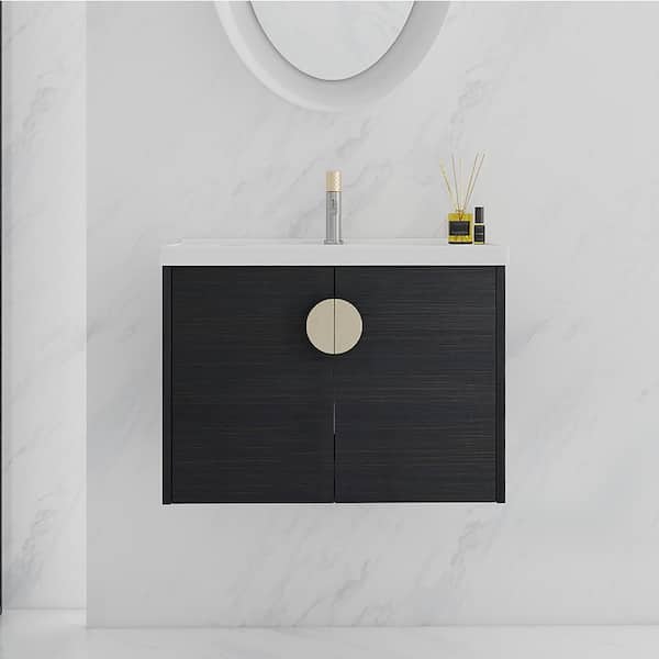 Staykiwi 28 in. W x 18.5 in. D x 21 in. H Floating Bath Vanity in Black Chestnut with White Ceramic Basin