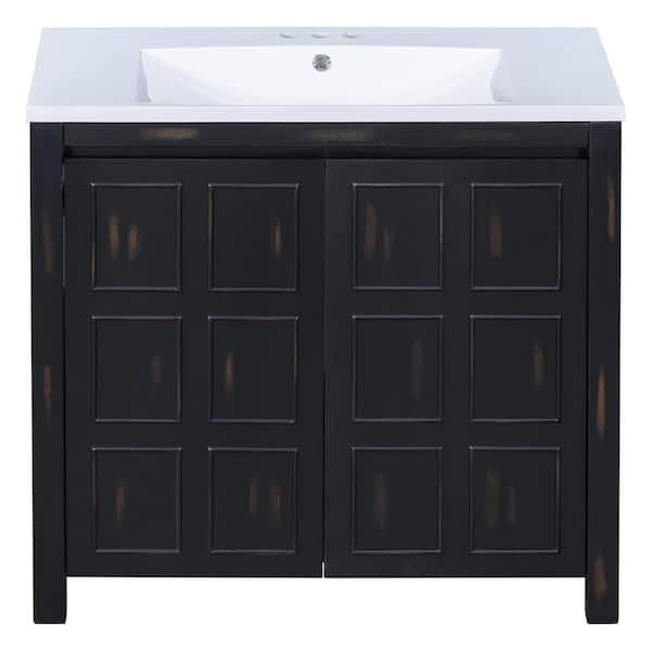 Polibi 36 in. W x 18 in. D x 34 in . H Wood Frame Bath Vanity in Retro Espresso with Cultured Marble Top and Cabinet